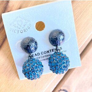 NWT‎ Vintage Victorian Austrian Crystal Earrings Globes Sparkle Blue Pierced